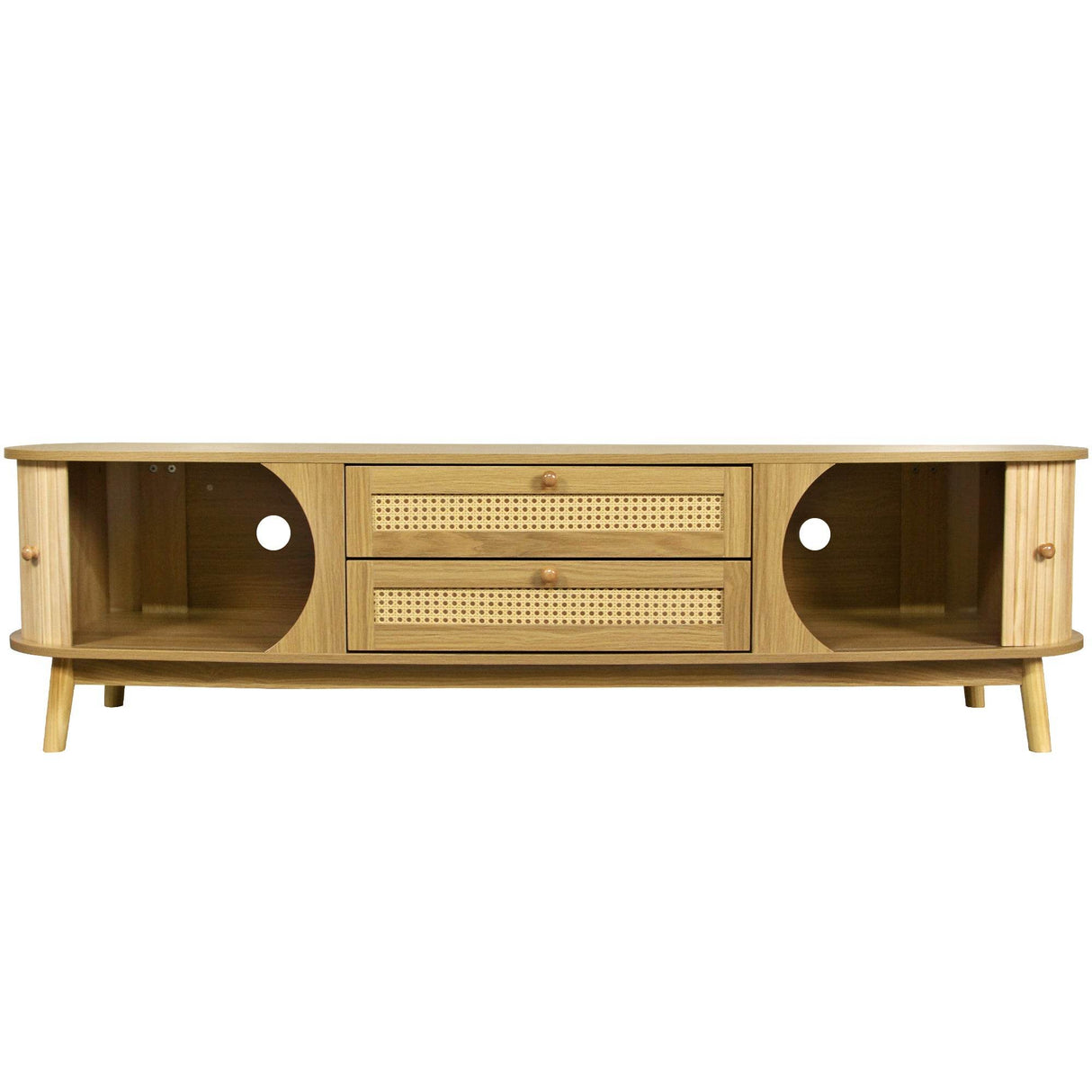 Rattan Solid Wood TV Stand With Storage Drawers - Sleep Galleria