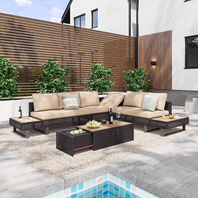 Diamond Weave Outdoor Sectional Furniture Set With Cushions - Omega Lifestyles