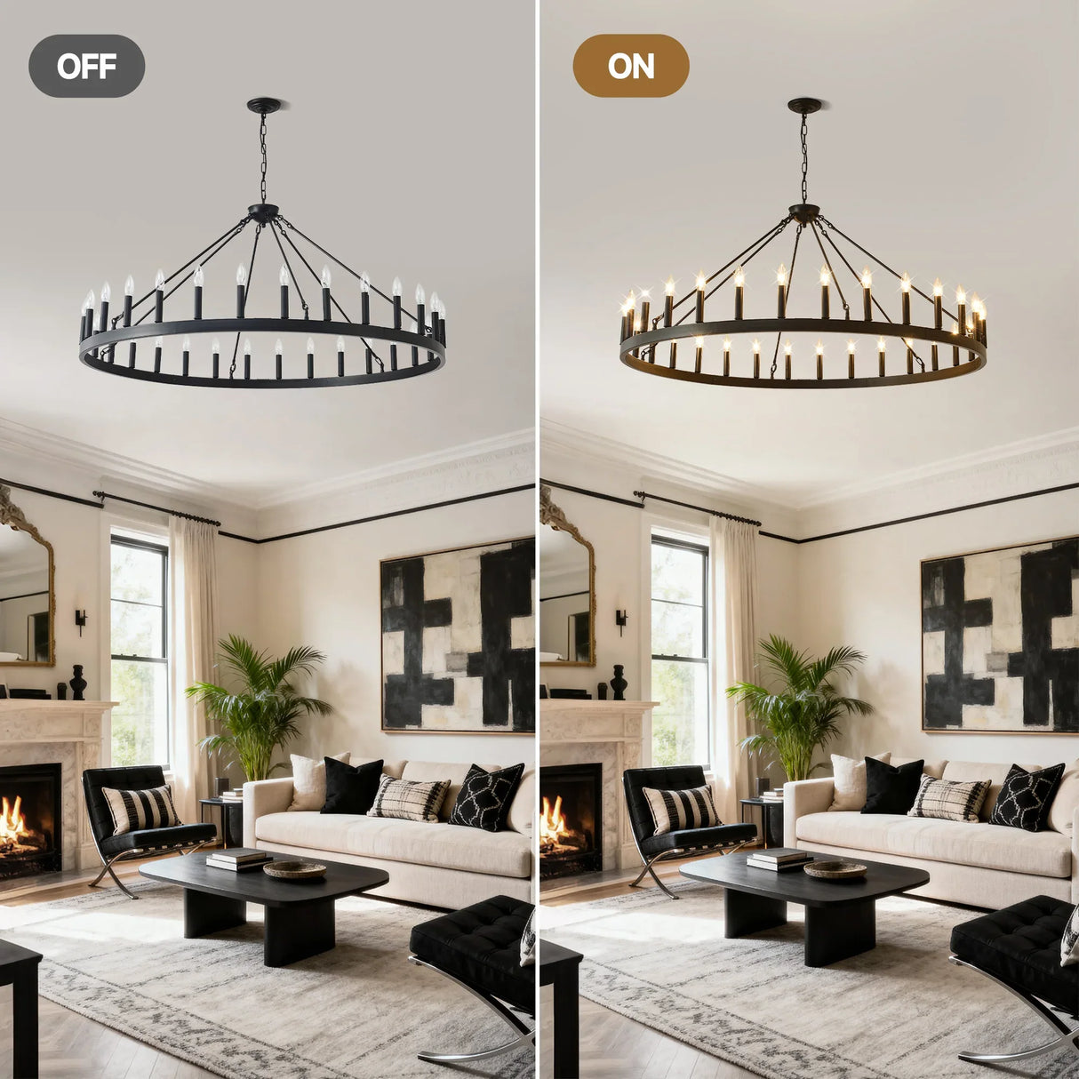 Matte Black Farmhouse Wagon Wheel Chandelier 30-Light - Omega Lifestyles