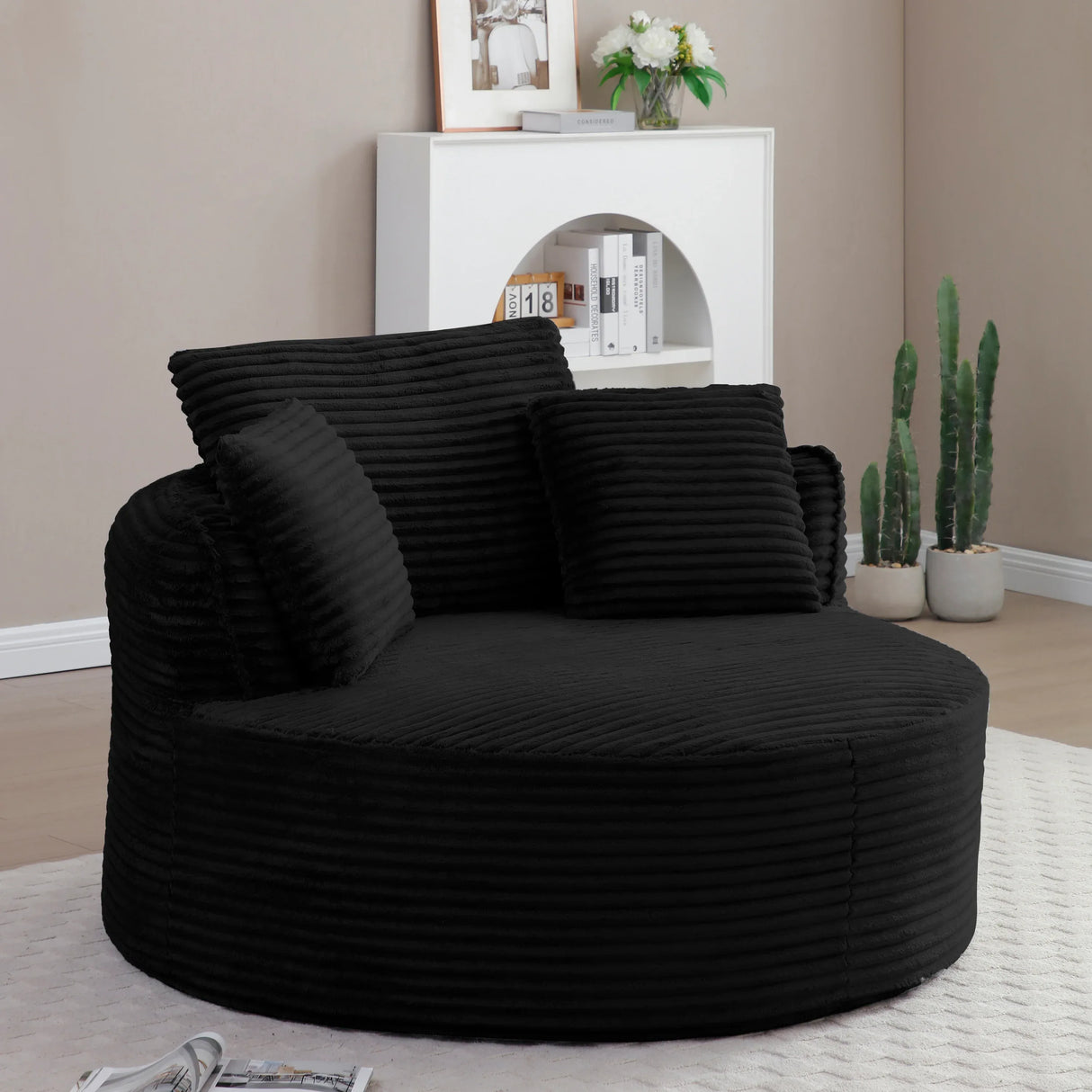 Modern Corduroy Boneless Floor Round Lounge Chair With Pillows - Omega Lifestyles