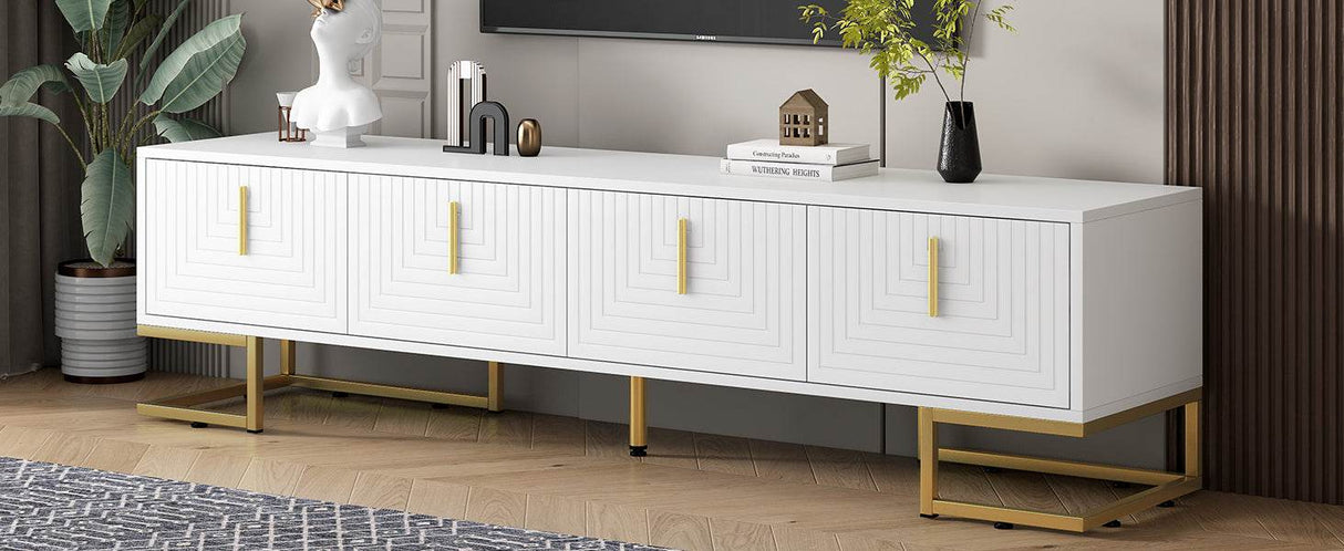 Modern White Gold Metal Legs TV Stand With Cabinets - Sleep Galleria