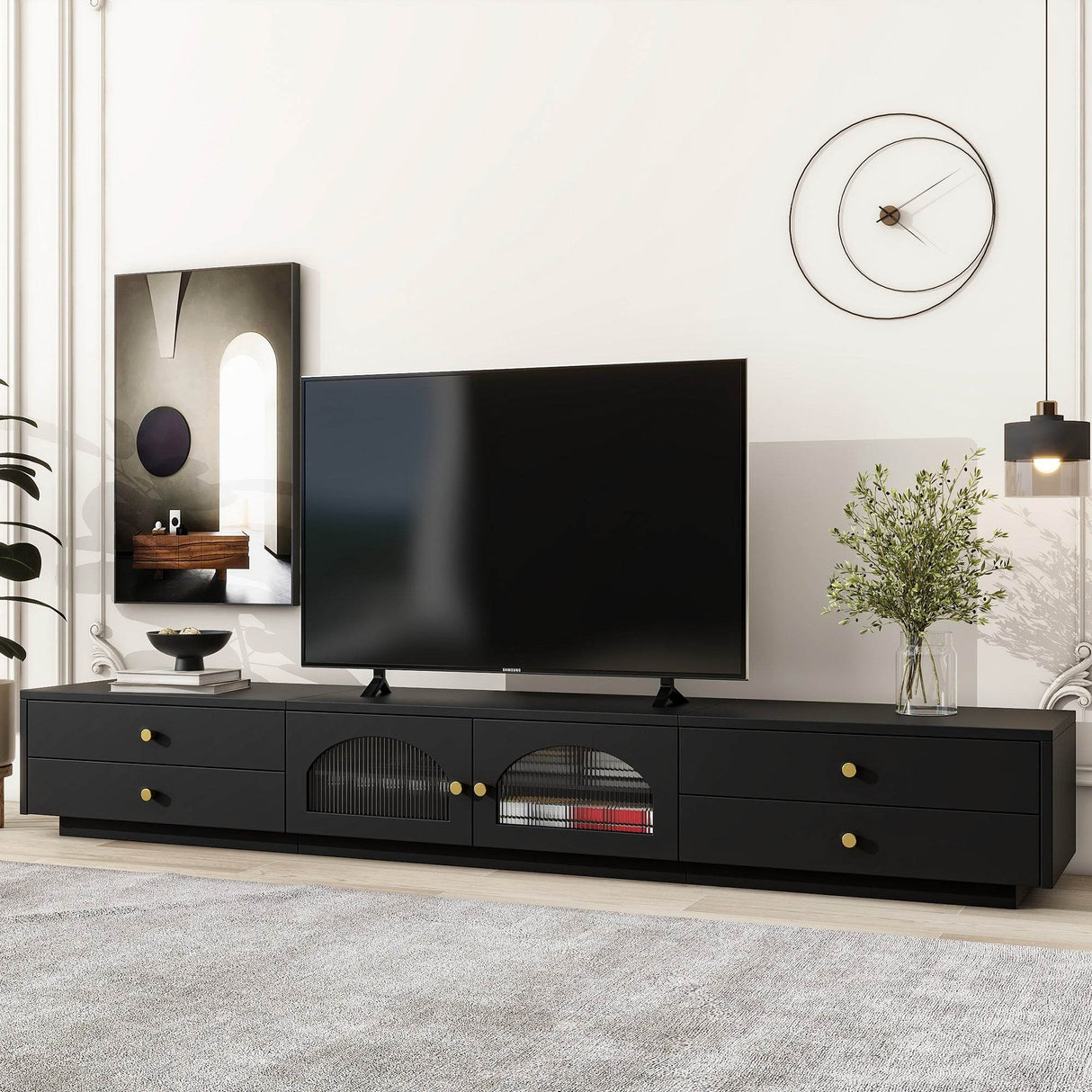 Modern Black Particle Board TV Stand With Storage - Sleep Galleria