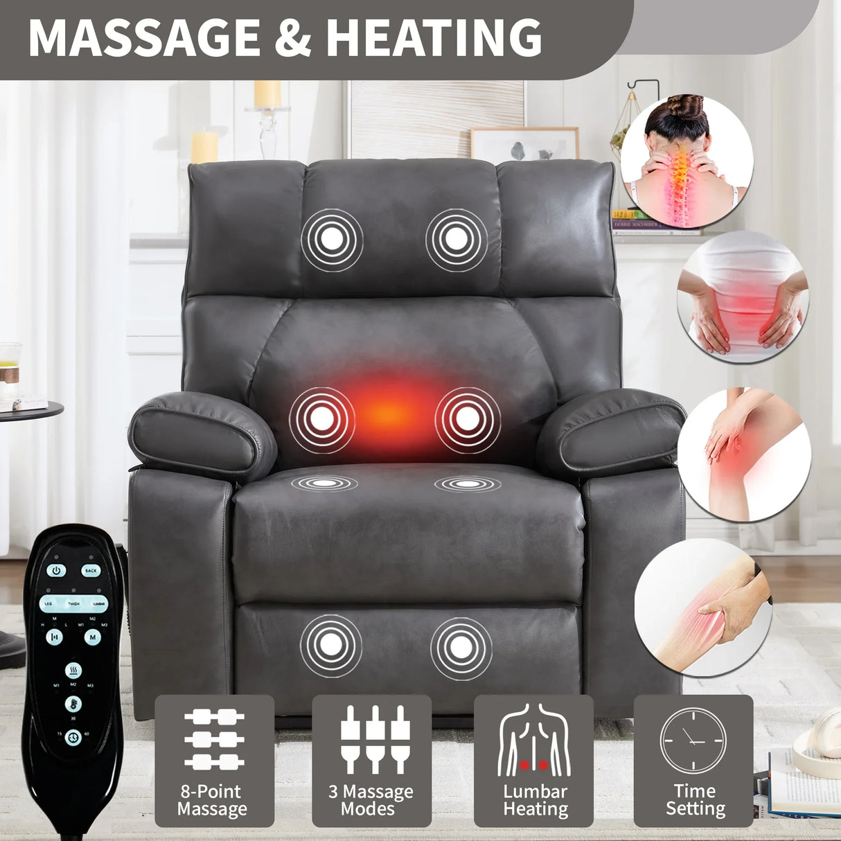 Medium-Firm Faux Leather Power Lift Massage Recliner Chair - Omega Lifestyles