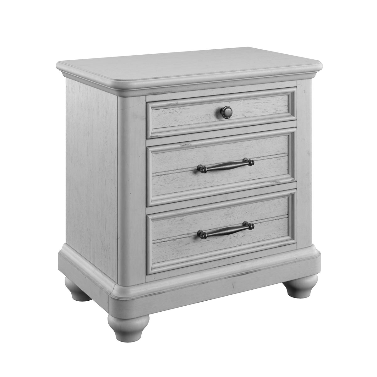 Gray Solid Wood Coastal Farmhouse 3-Drawer Nightstand With USB