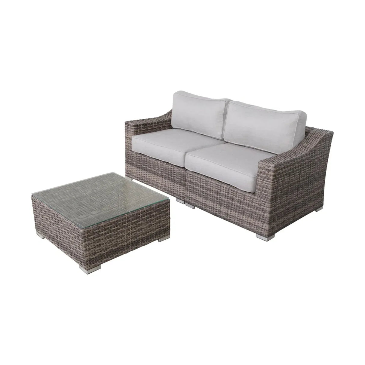 Modern Gray Wicker Outdoor Loveseat Seating Set With Cushions - Omega Lifestyles