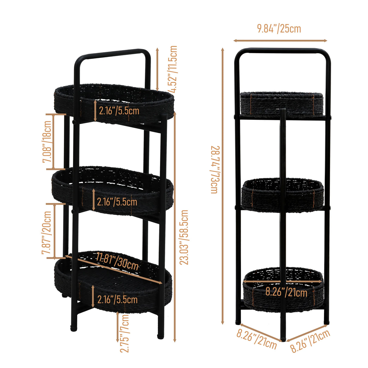 Modern 3-Tier Handwoven Metal Frame Side Table - Omega Lifestyles