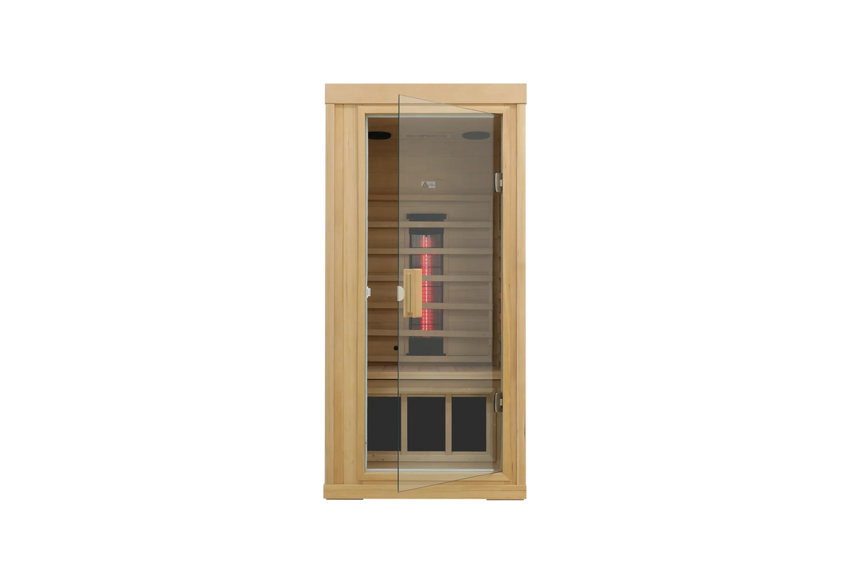 Single Mini Hemlock Wood Low EMF Far Infrared Sauna - Omega Lifestyles