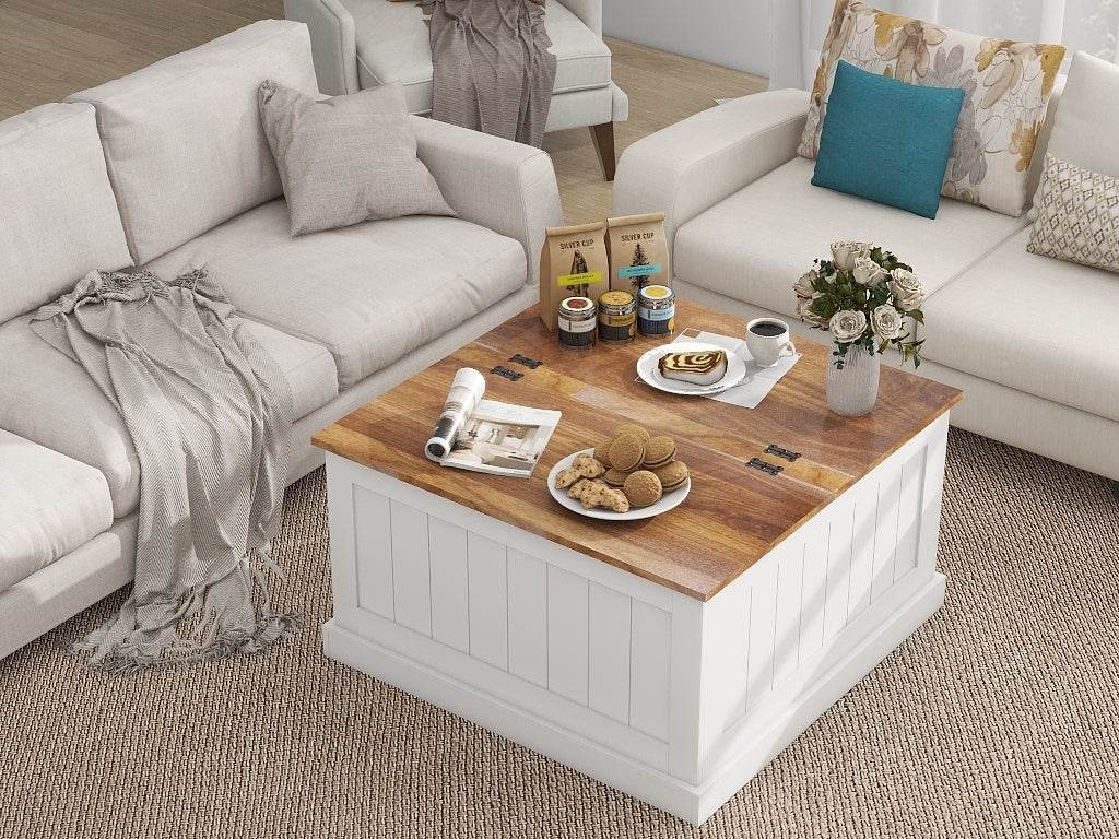 Farmhouse Style Square Coffee Table With Lift Top Storage - Sleep Galleria