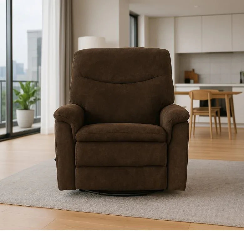 Manual Swivel Chocolate Microfiber Upholstered Recliner Chair - Omega Lifestyles