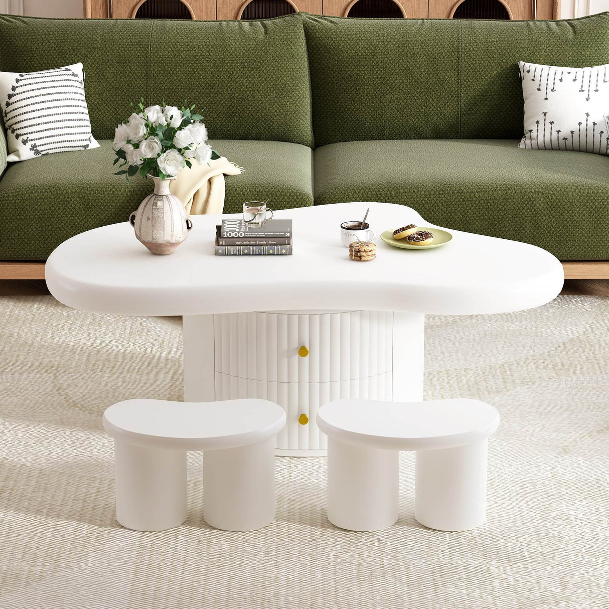 Cloud-Shaped Coffee Table With Stools And Drawers - Sleep Galleria