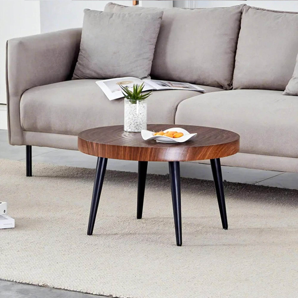 Modern Round MDF And Metal Walnut Coffee Table - Sleep Galleria