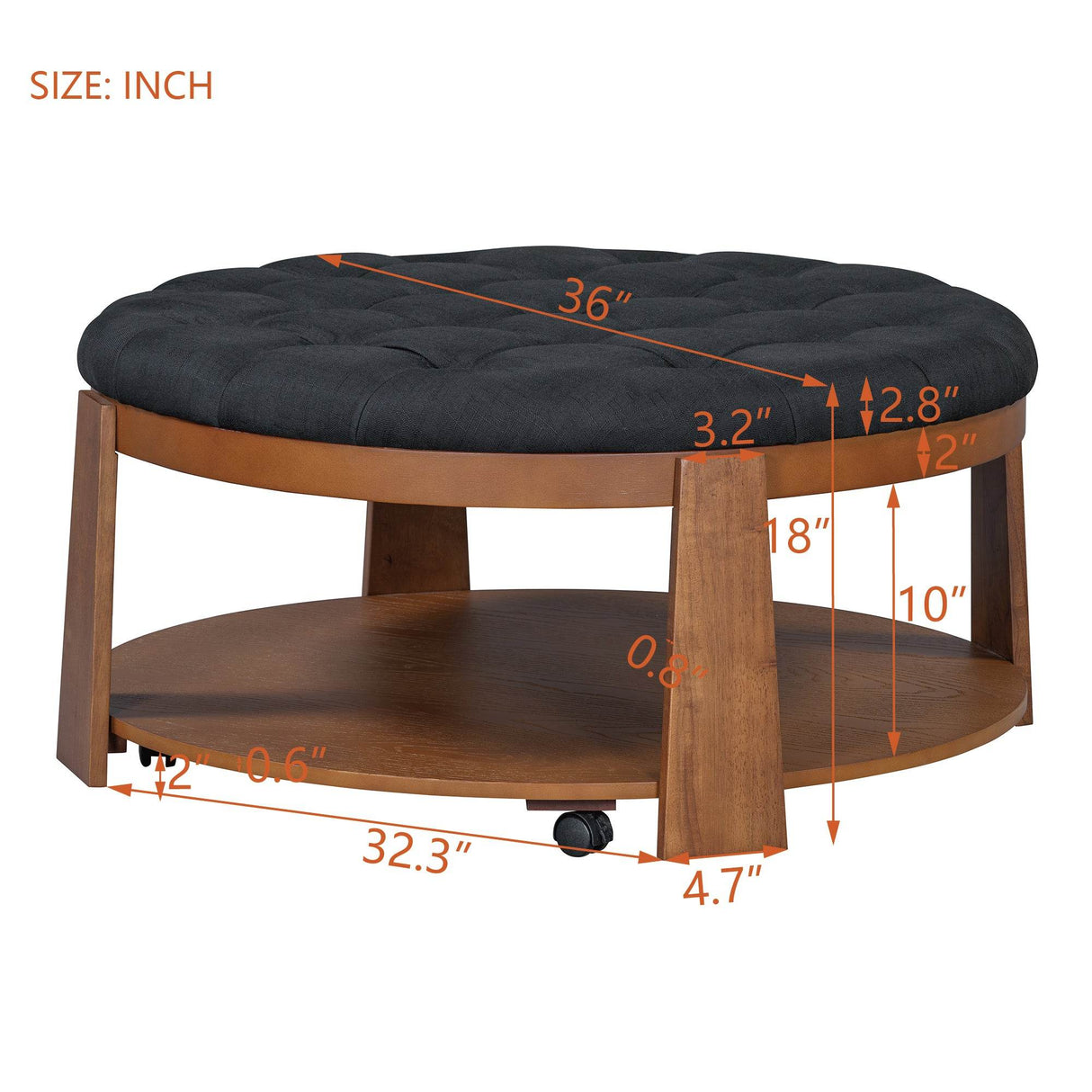 Modern Large Round Upholstered Ottoman Coffee Table - Sleep Galleria