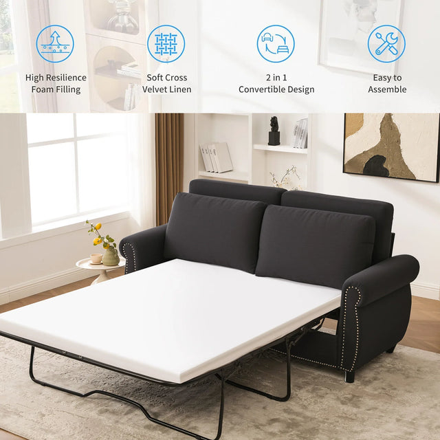 Modern Linen Convertible Sleeper Sofa Bed With Memory Mattress - Omega Lifestyles