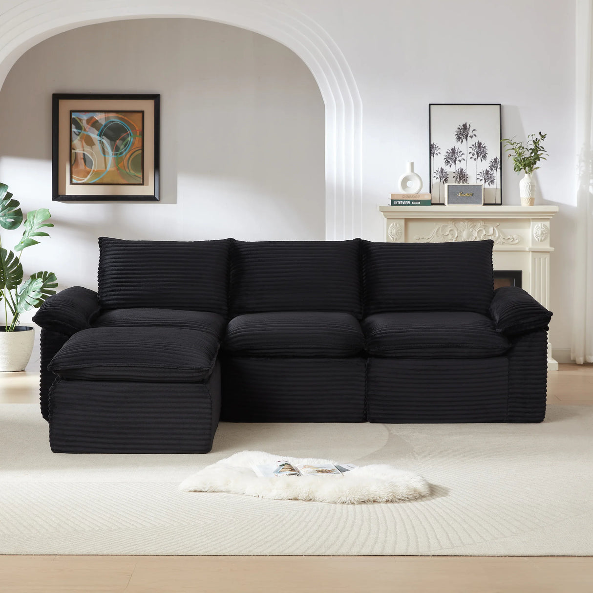 Modern Corduroy Cloud 4-Seat Foam Spring Sofa - Omega Lifestyles