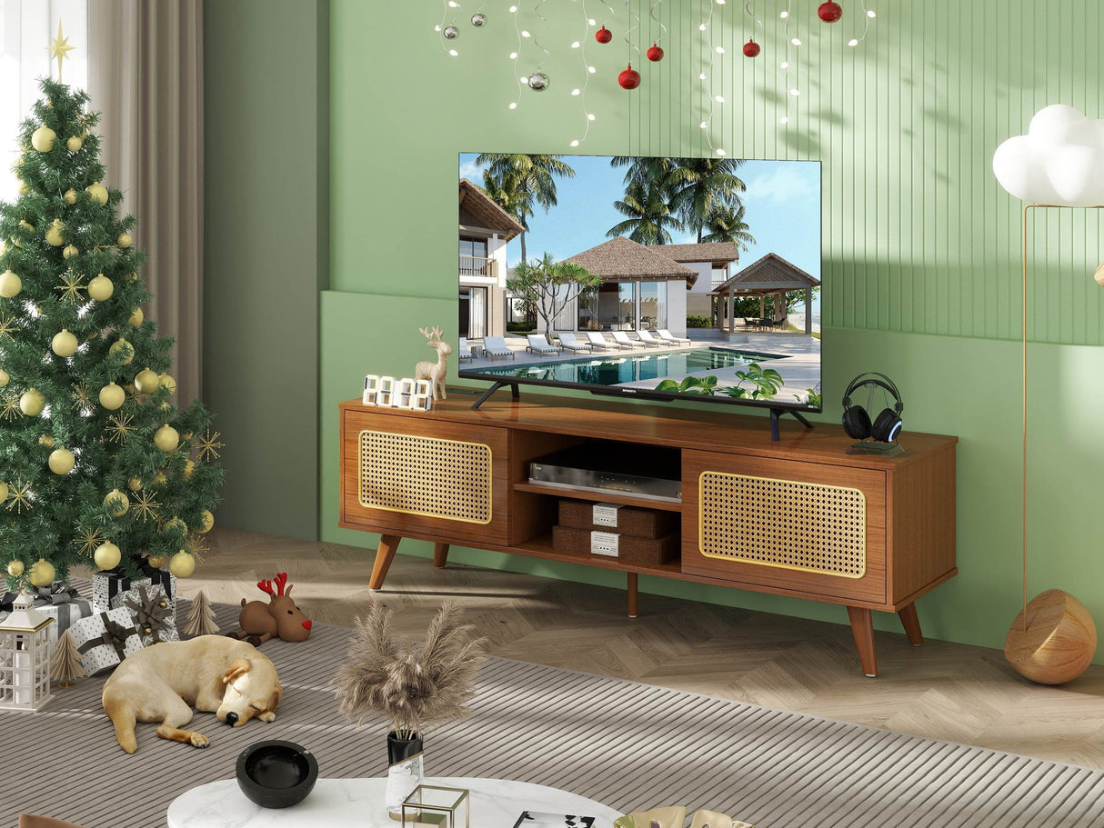 Mid Century Modern Rattan TV Stand Console - Sleep Galleria