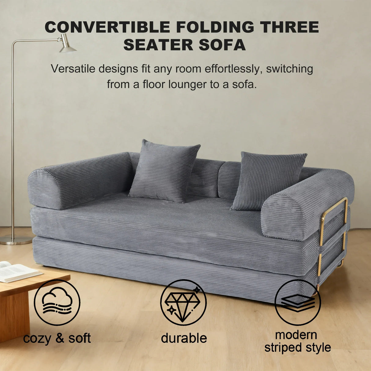 Foldable 3-Seat Soft Memory Foam Sofa Bed With Pillows - Omega Lifestyles