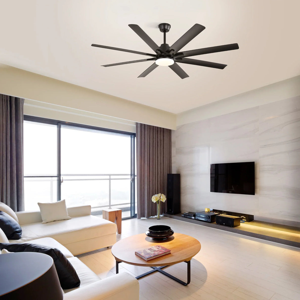66-Inch Matte Black Smart Reversible DC Motor Ceiling Fan - Omega Lifestyles
