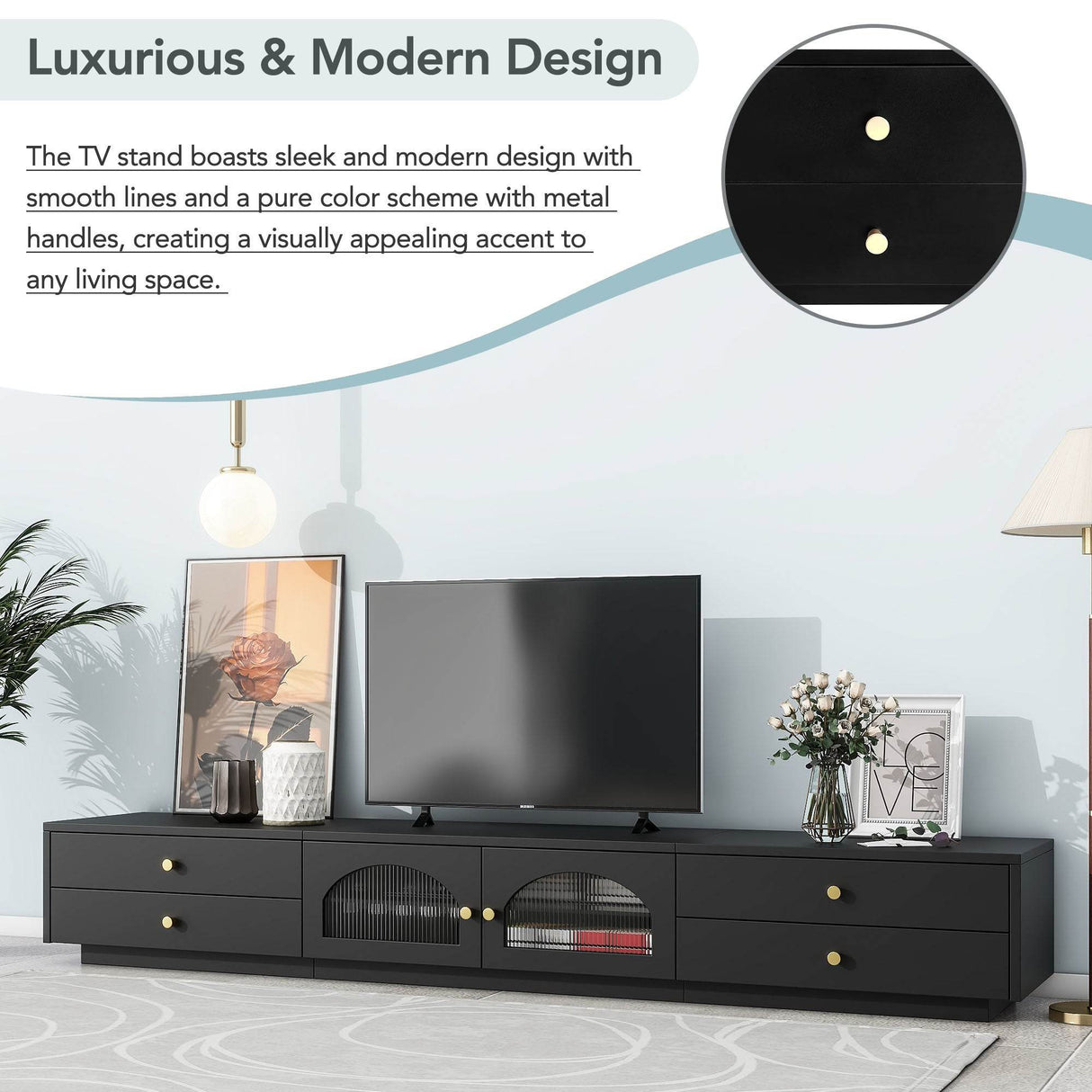 Modern Black Particle Board TV Stand With Storage - Sleep Galleria