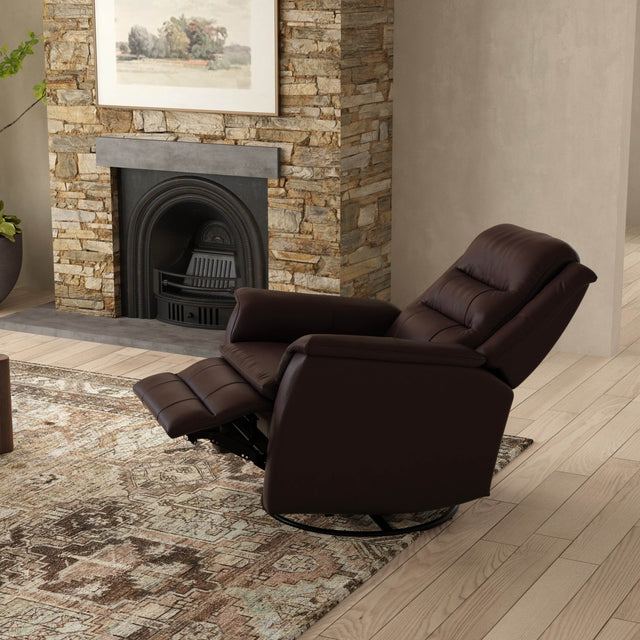 Swivel Glider Recliner With Manual Footrest And Leather Upholstery - Omega Lifestyles