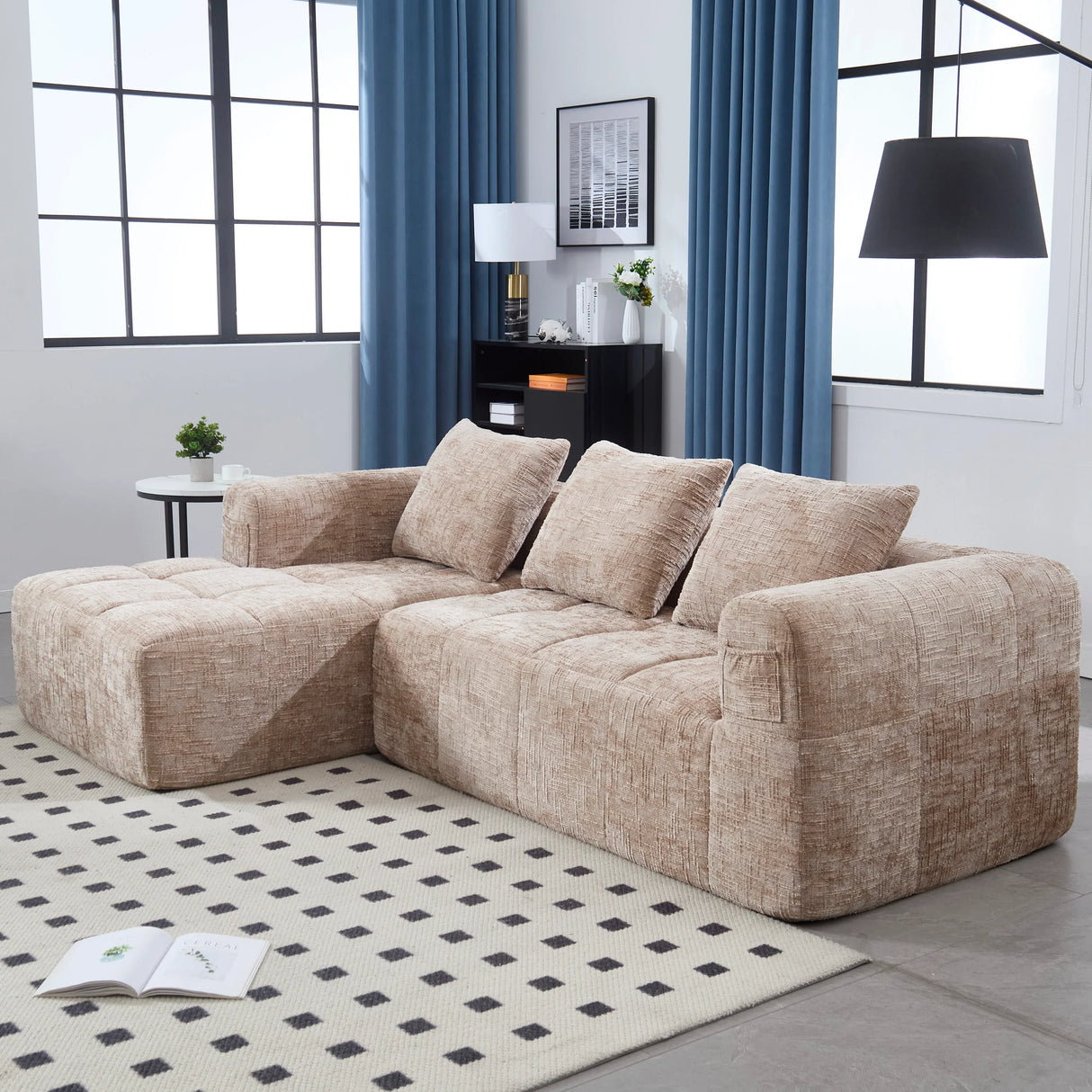 Chenille Modular 3-Seat Sectional Sofa With Side Pockets - Omega Lifestyles