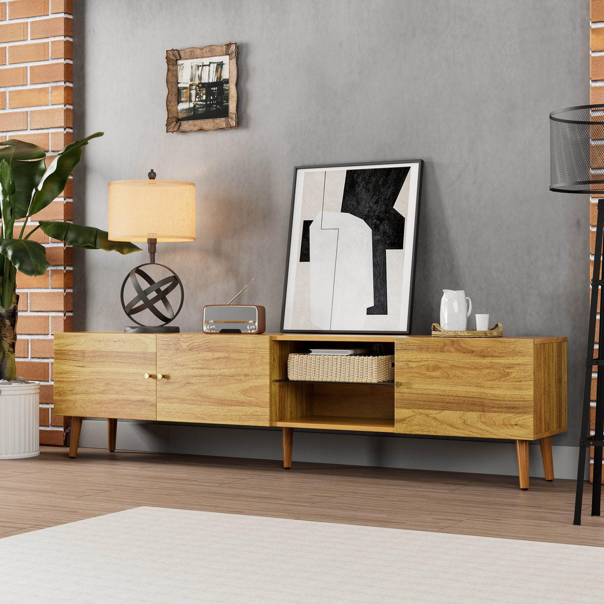 70-Inch Modern Mid Century Oak TV Stand - Omega Lifestyles
