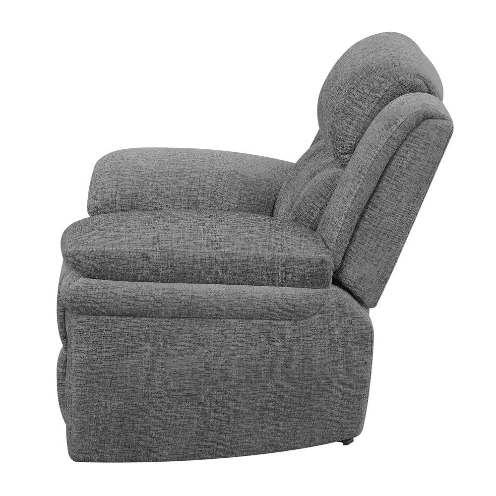 Charcoal Upholstered Glider Recliner With Cushioned Arms - Omega Lifestyles