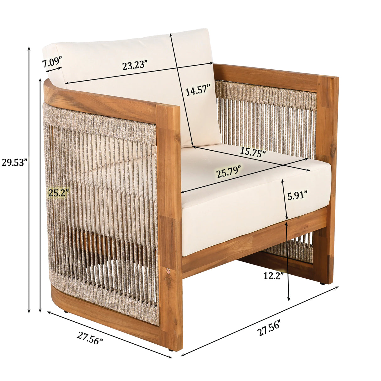 Premium Acacia Wood Outdoor Tub Club Chair With Cushions - Omega Lifestyles