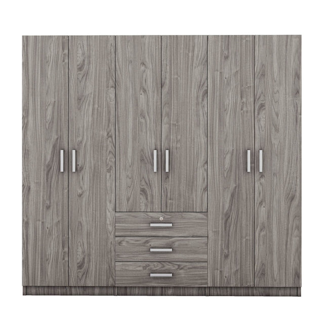 6-Doors Modern Gray Wooden Wardrobe Storage Cabinet - Omega Lifestyles