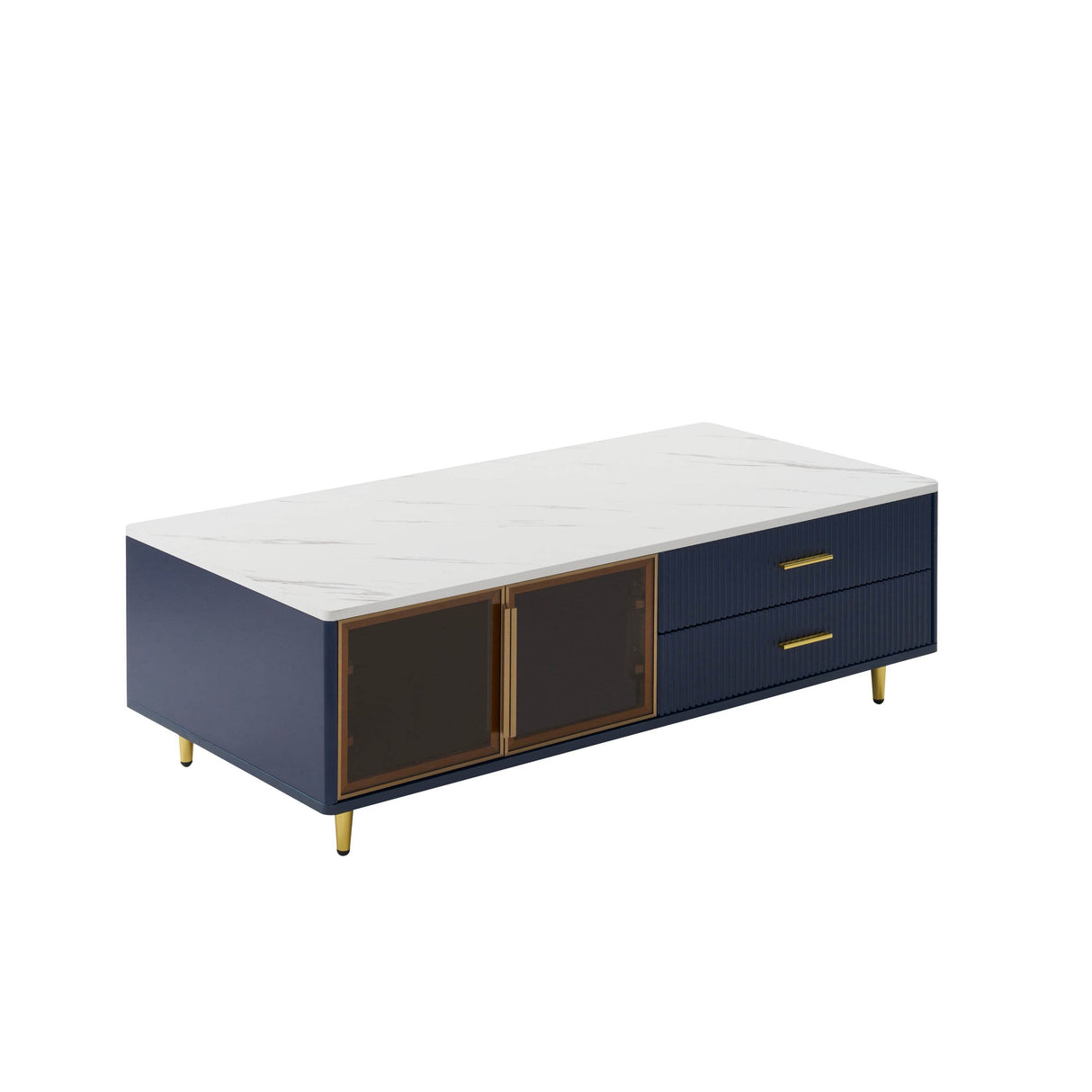 Modern Navy Blue MDF Coffee Table With Drawers Lighting - Sleep Galleria