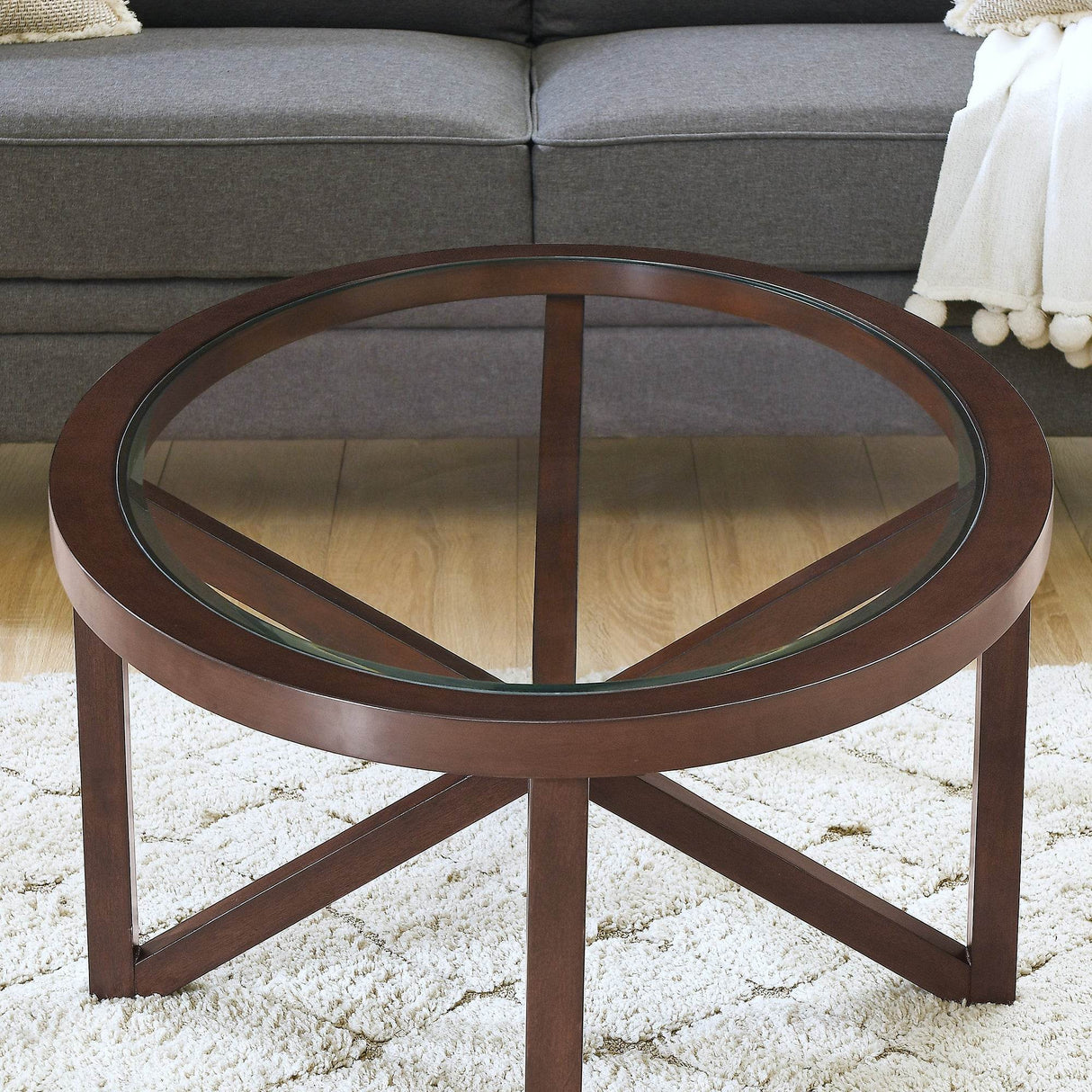 Modern Round Tempered Glass Top Coffee Table - Sleep Galleria