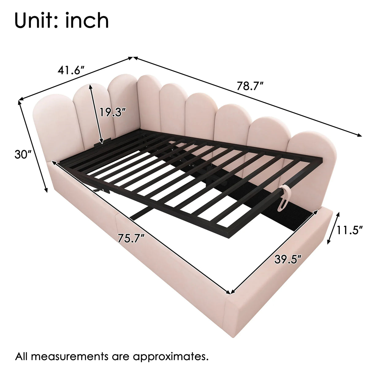 Pink Velvet Upholstered Twin Storage Daybed With Metal Frame - Omega Lifestyles