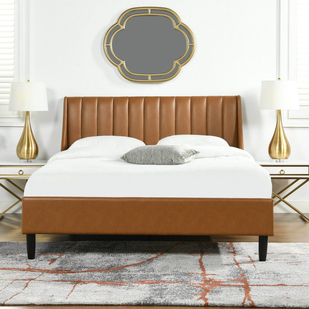 Queen Faux Leather Platform Bed Frame With Tufted Headboard