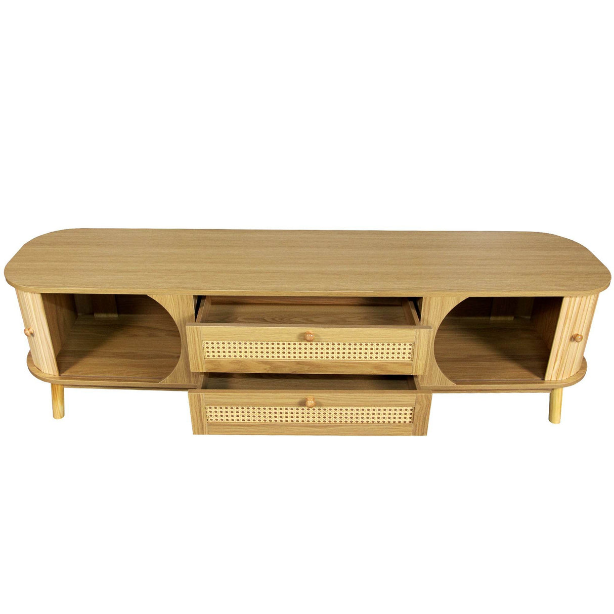 Rattan Solid Wood TV Stand With Storage Drawers - Sleep Galleria