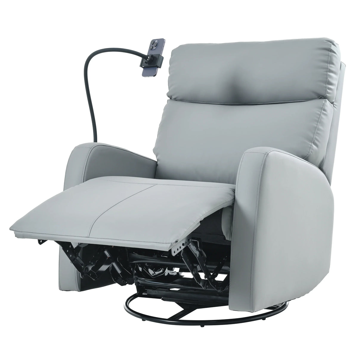 Modern Blue Gray PU Swivel Rocker Recliner Chair - Omega Lifestyles