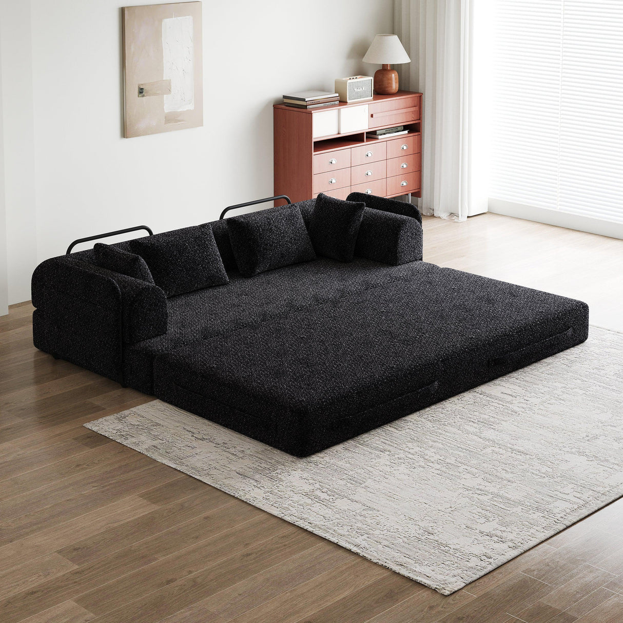 Convertible Chenille Sleeper Sofa Bed With Storage Pocket - Omega Lifestyles