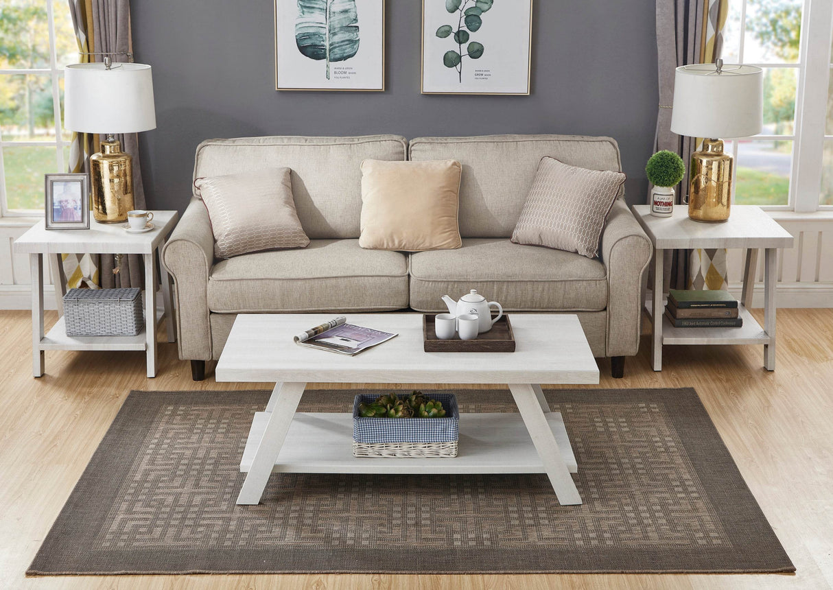 Contemporary White Wood Shelf Coffee Table Set - Sleep Galleria