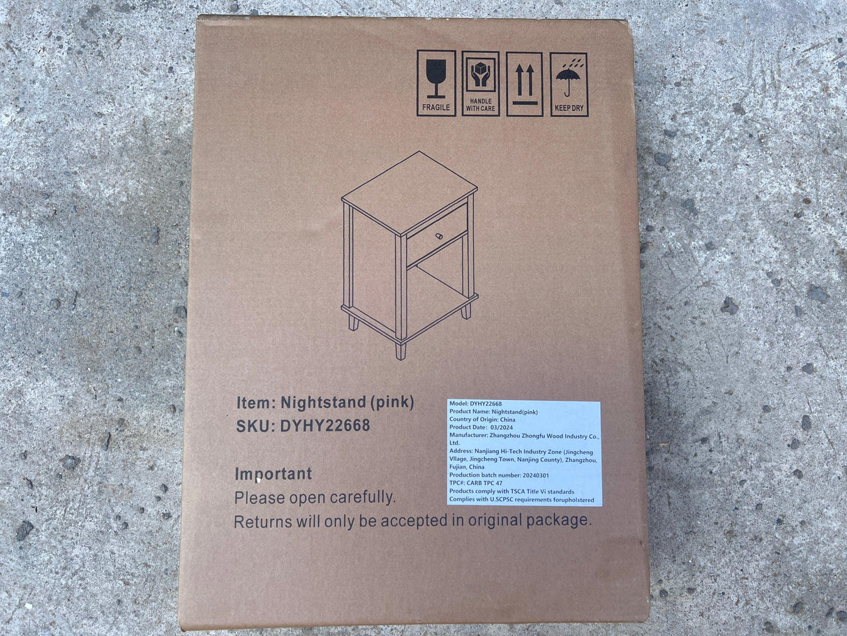 Pink MDF Wooden Nightstand With Drawer And Shelf - Omega Lifestyles