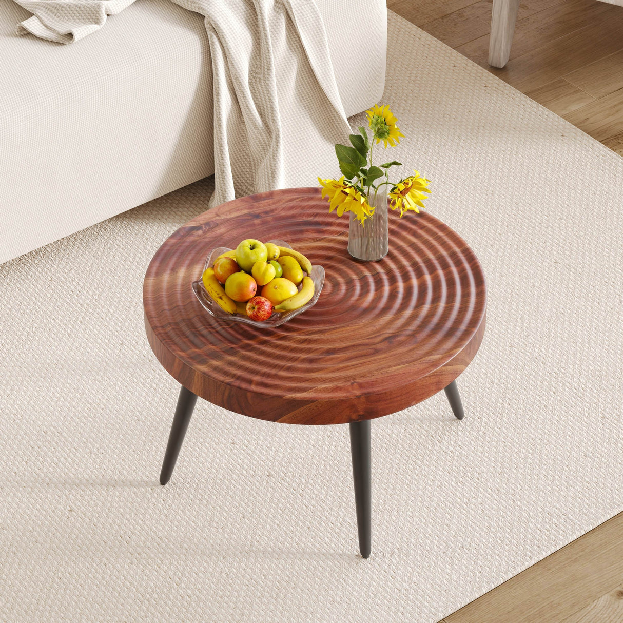 Modern Round MDF And Metal Walnut Coffee Table - Sleep Galleria