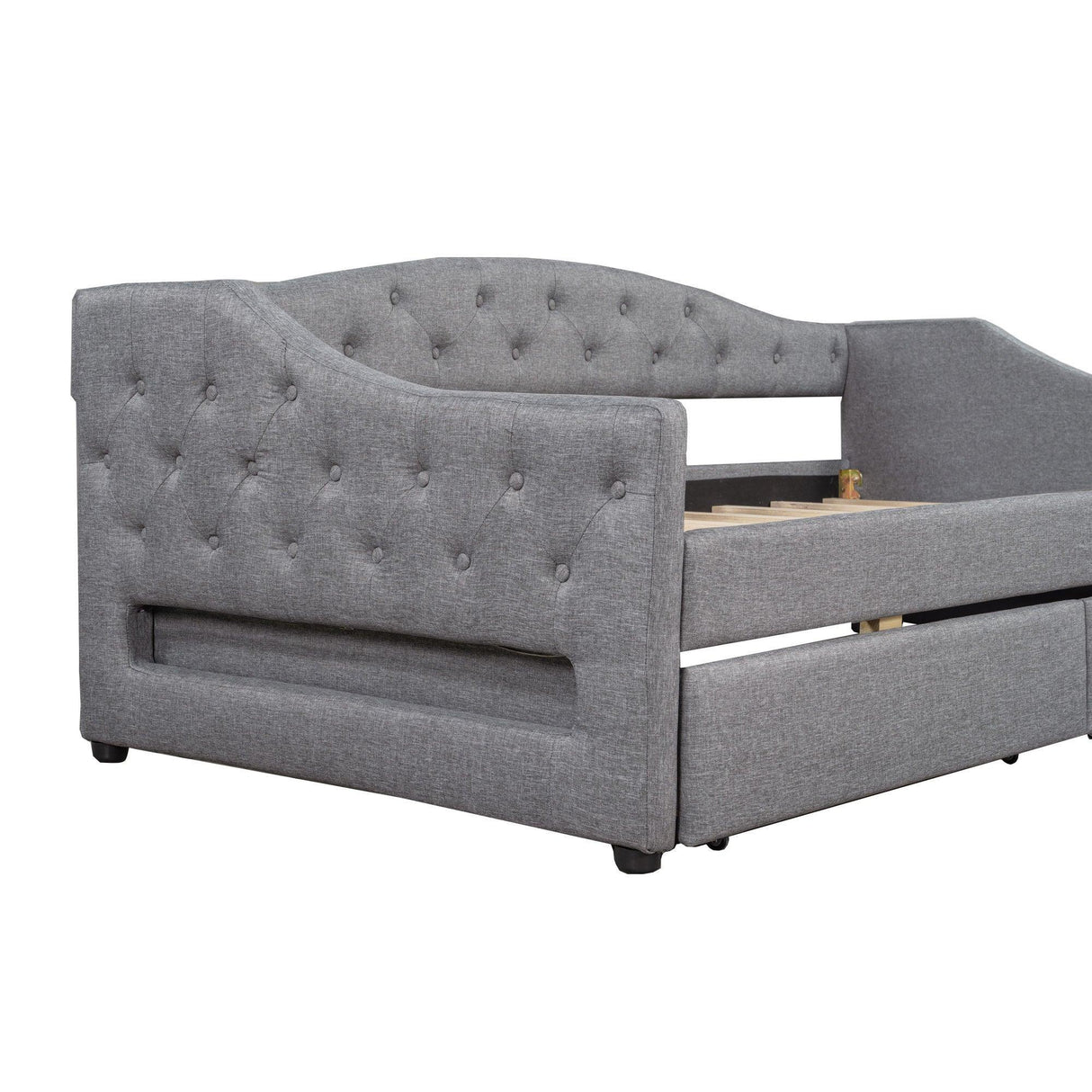 Twin XL Linen Upholstered Daybed With LED Lighting And Drawers - Omega Lifestyles