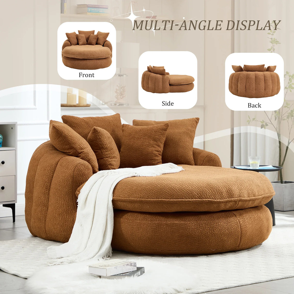 Oversized Chenille Memory Foam Bean Bag Sofa With Pillows - Omega Lifestyles