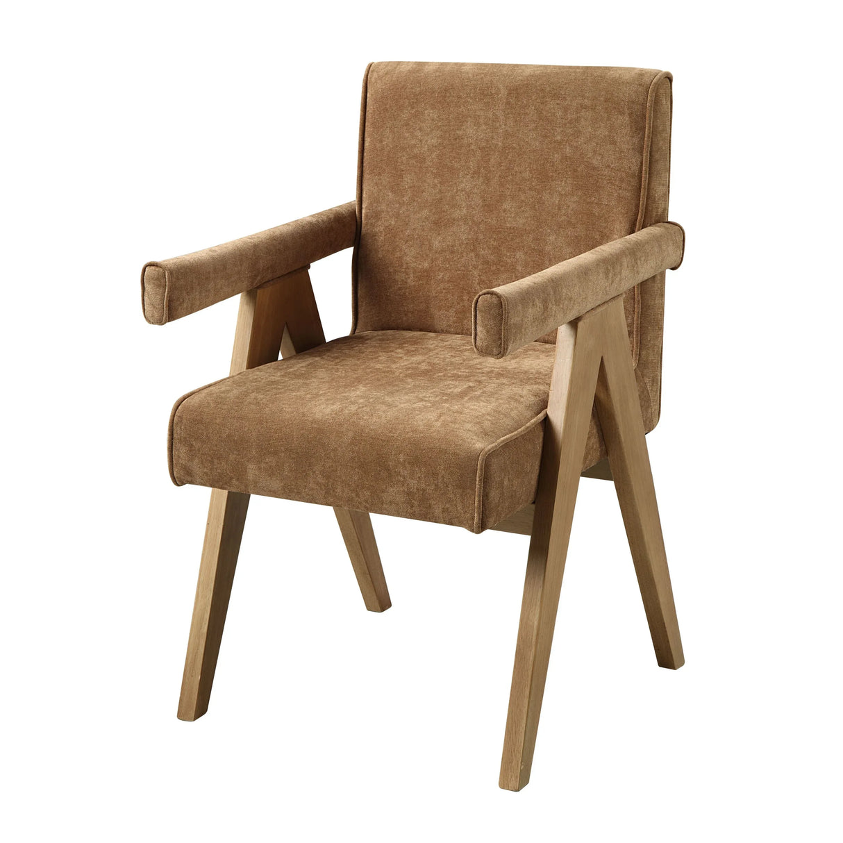 Set of 2 Chocolate Chenille Oak Arm Chairs - Omega Lifestyles