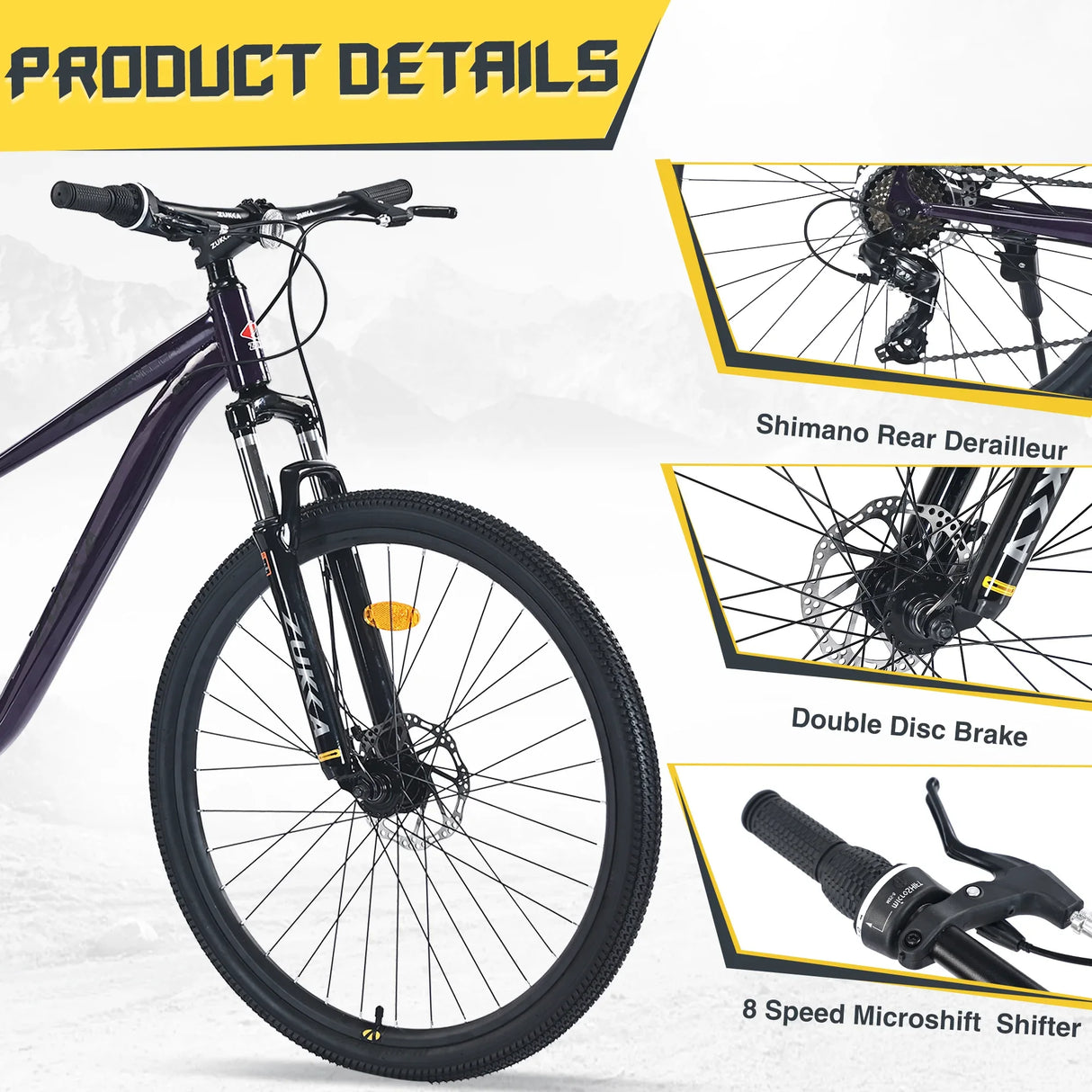 27.5-Inch 8-Speed Steel Frame Mountain Bike With Suspension - Omega Lifestyles