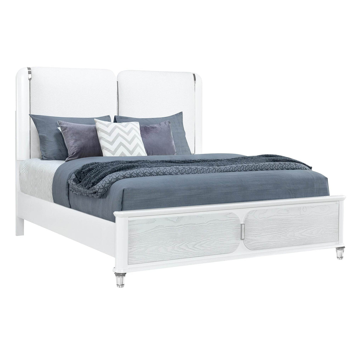 Contemporary Grey Wood King Bed Frame With LED Lighting