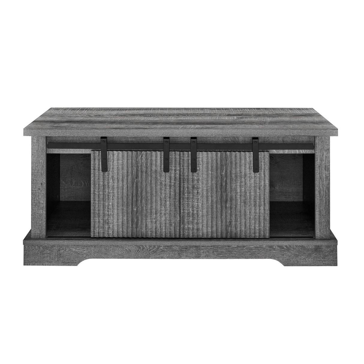 Rustic Grey MDF Sliding Barn Door Coffee Table - Omega Lifestyles