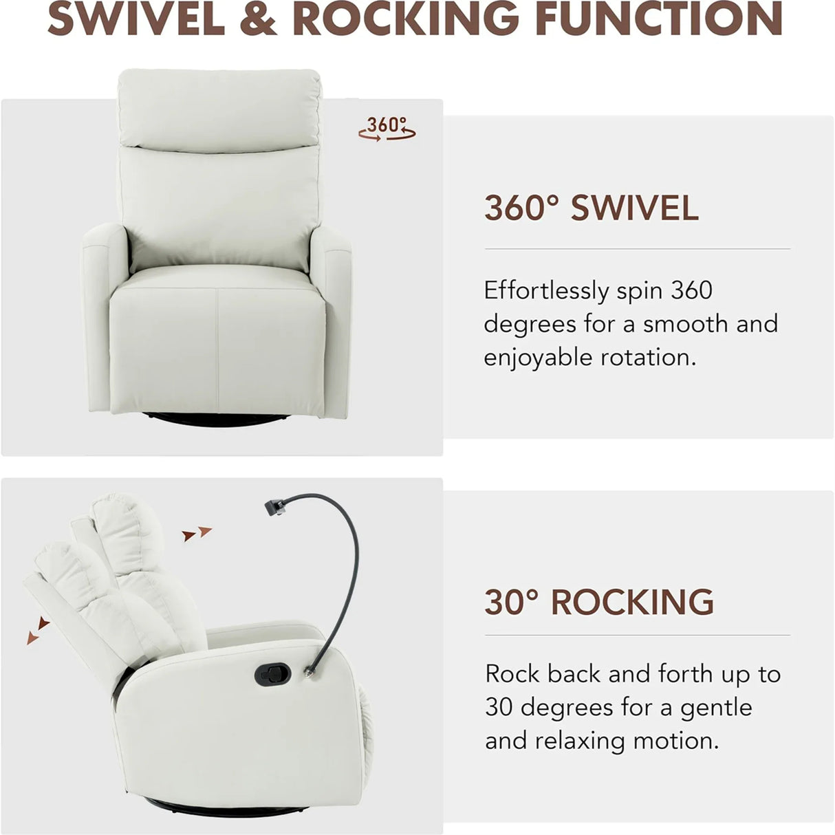 Modern Light Gray PU Rocking Recliner Chair With Footrest - Omega Lifestyles