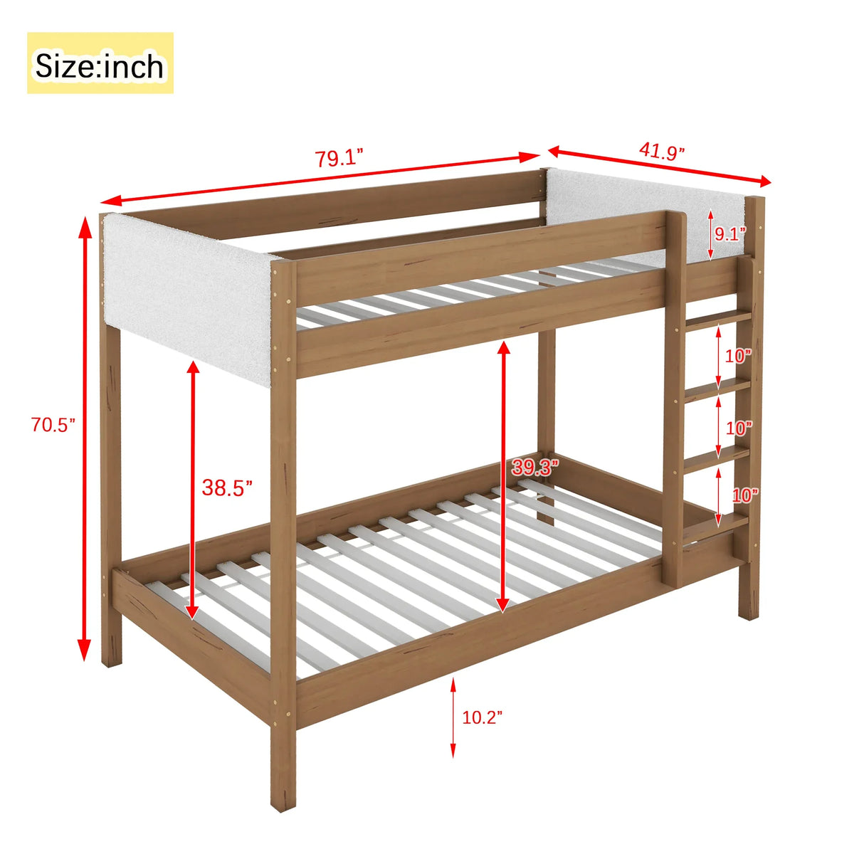 Twin Over Twin Rubber Wood Teddy Fleece Upholstered Bunk Bed - Omega Lifestyles