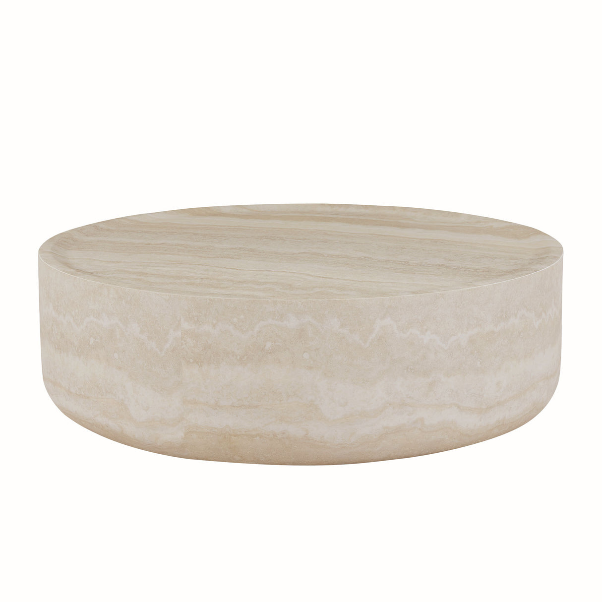 Round Faux Travertine Textured Fiberglass Coffee Table 12-Inch