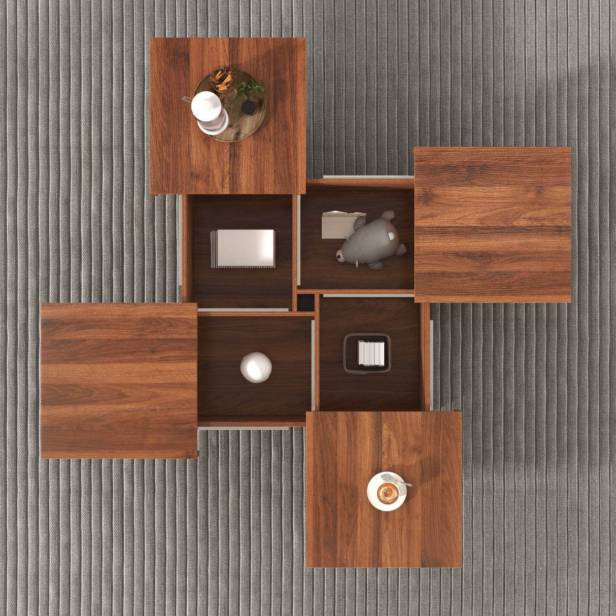 Square Walnut Veneer Coffee Table With Sliding Storage - Sleep Galleria