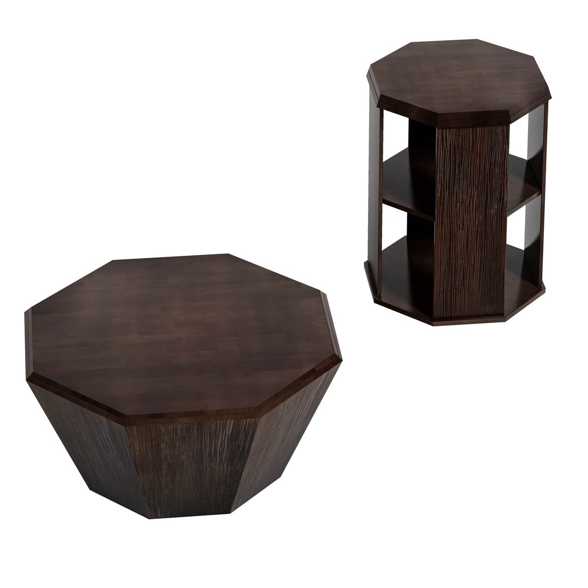 2-Piece Octagonal Black Walnut Rubber Wood Coffee Tables - Sleep Galleria