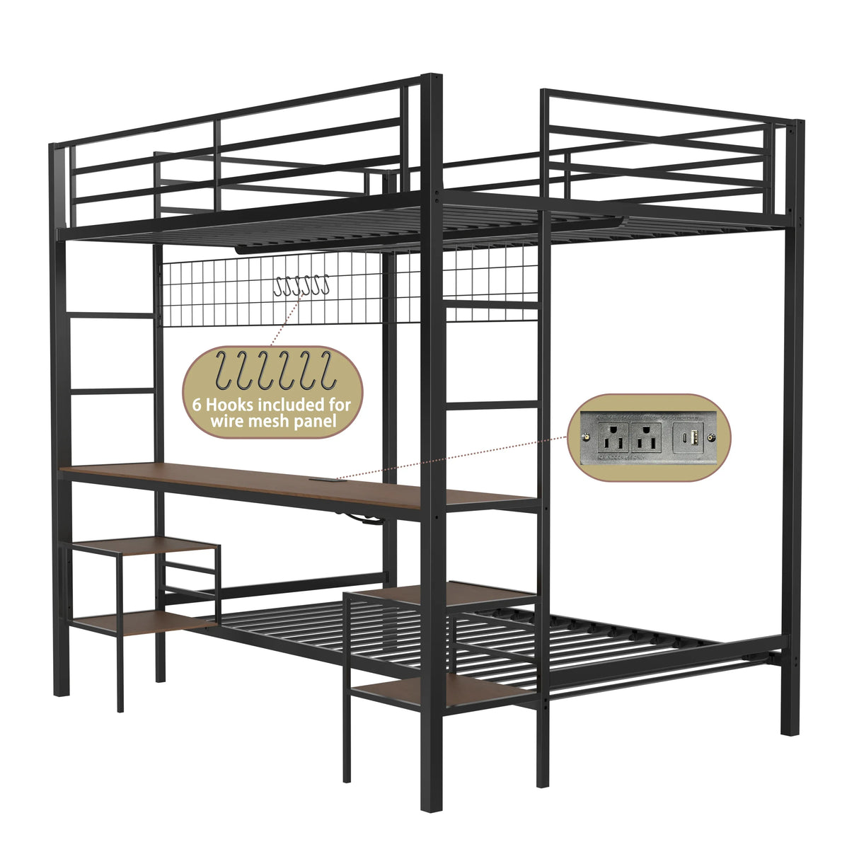 Full Over Twin Metal Bunk Bed With Desk Charging Station - Omega Lifestyles